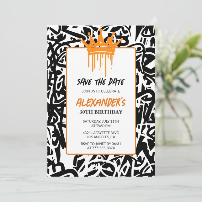 Graffiti 30 cumpleaños invitación Guardar la fecha (Anverso de pie)