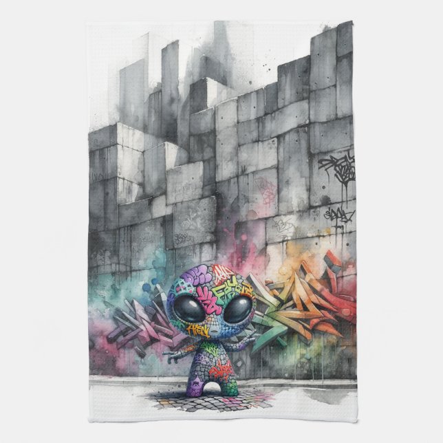 Graffiti Alien Kitchen Toalla (Vertical)