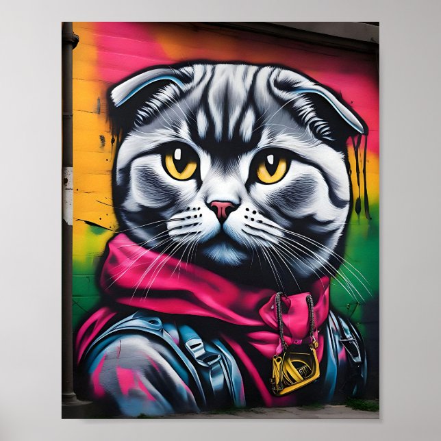 Graffiti arte de un gato frito escocés (Frente)