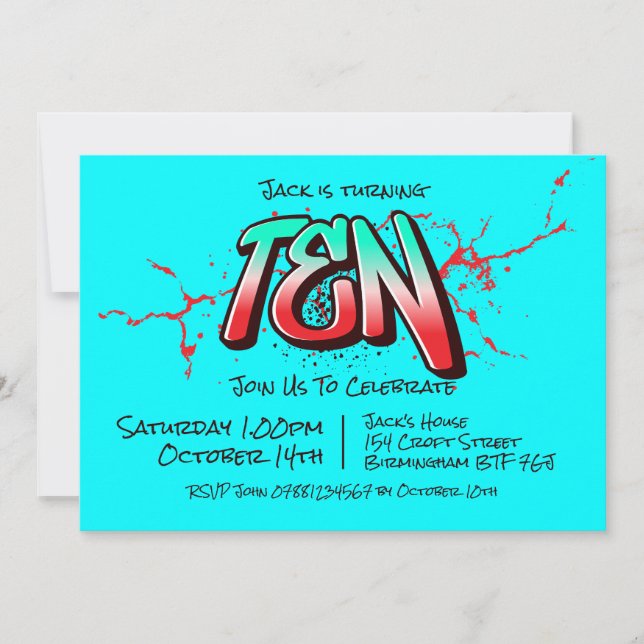 Graffiti brillante Diez invitaciones (Anverso)