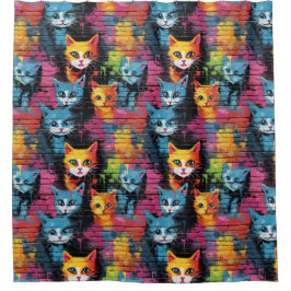 Graffiti brillante Gatos Patrón Cortina de ducha