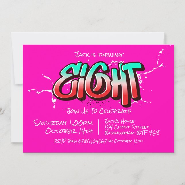 Graffiti brillante ocho invitaciones (Anverso)
