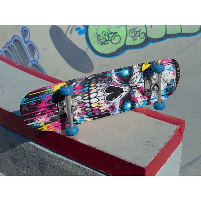 Graffiti Calavera Tabla de Skate Neon Arte Calleje (punk skull skateboard deck)