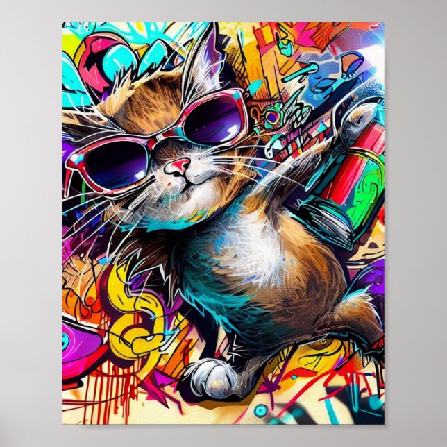 Graffiti Cat: gato pintado con aerosol: arte calle (Frente)