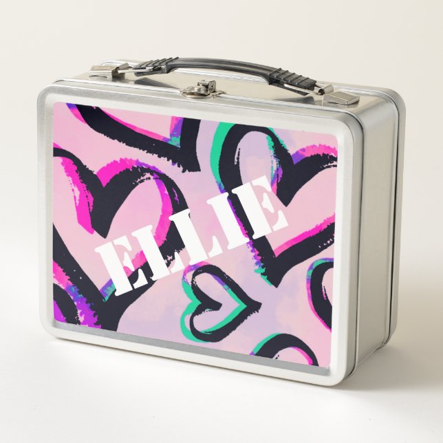 Graffiti Corazones Acero inoxidable Lunchbox (Anverso)