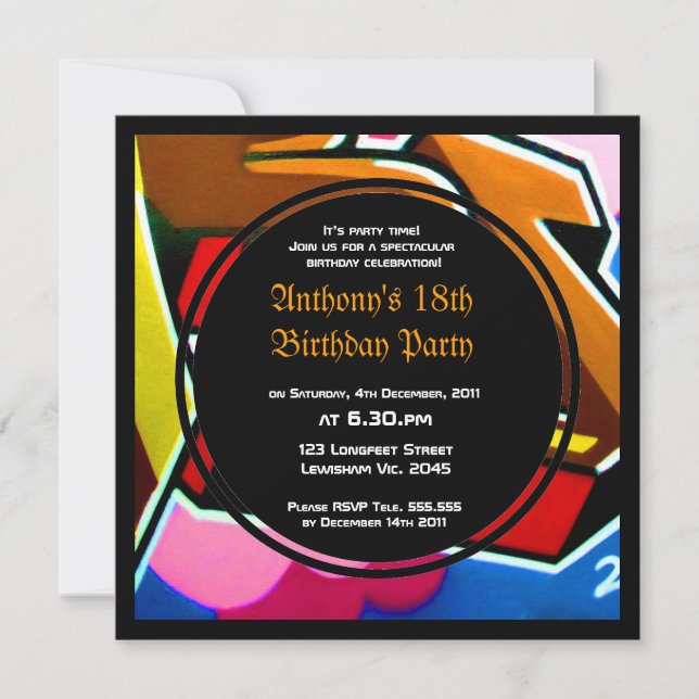 Graffiti Guay Face Birday Invitación (Anverso)