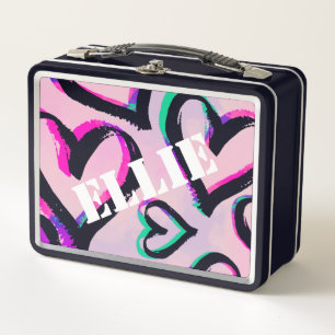 Graffiti Hearts Black Lunchbox