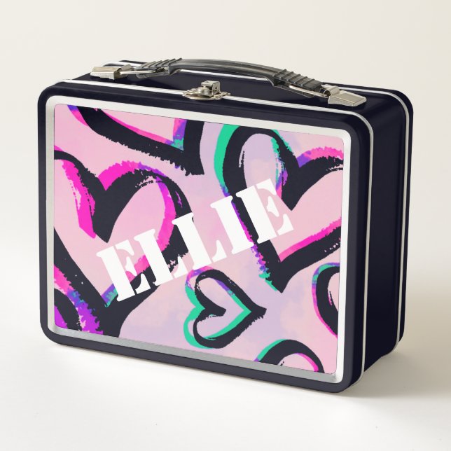 Graffiti Hearts Black Lunchbox (Anverso)