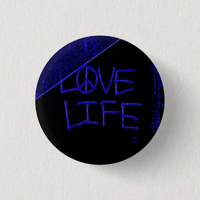 Graffiti "Love Life" botón azul neón (Anverso)