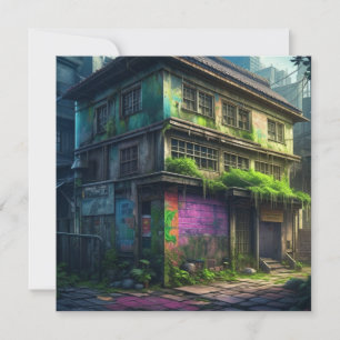 Graffiti morado abandonado, construcción de descom