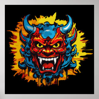 Graffiti Oni Mask Ilustracion negrita y arte único