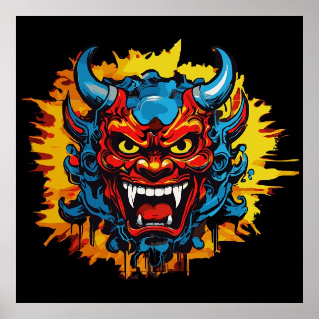Graffiti Oni Mask Ilustracion negrita y arte único (Frente)