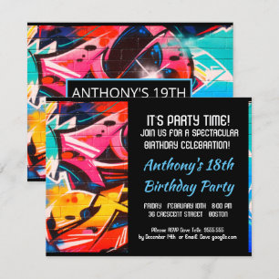 Graffiti Resumen Cartas Azules Invitación de cumpl
