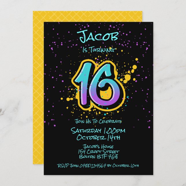 Graffiti Splatter Age Dieciséis Invitaciones (Anverso / Reverso)