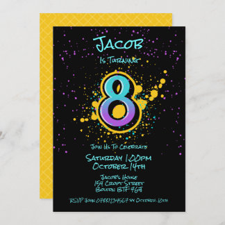 Graffiti Splatter Age Eight Invitación