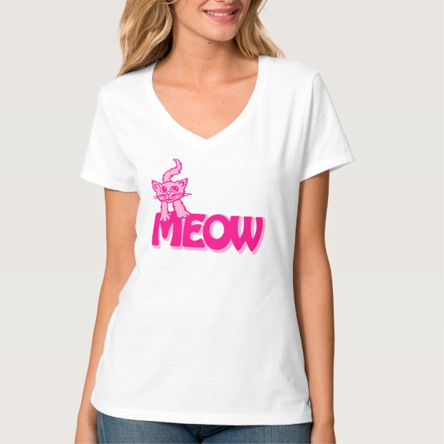 Gráfica de gato maullido camiseta rosa caliente br (Anverso)