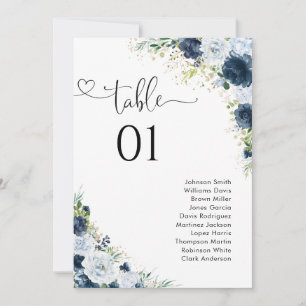 Gráfico de Asientos con Número de Mesa Floral Azul