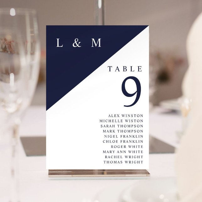 Gráfico De Asientos Con Número De Mesa Monograma A (Navy And White Monogram Table Number Seating Chart)