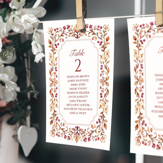 Gráfico de asientos con números de mesa botánicos  (Fall Vintage Botanical table number seating chart)