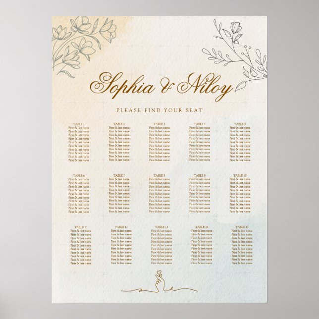 Gráfico de Asientos de Boda con Arte de Línea Mini (Frente)