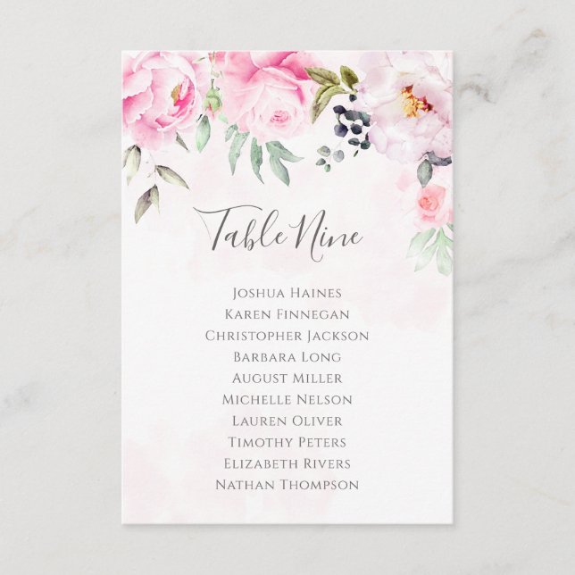 Gráfico de Asientos de Boda Floral de Peonía Rosa  (Anverso)