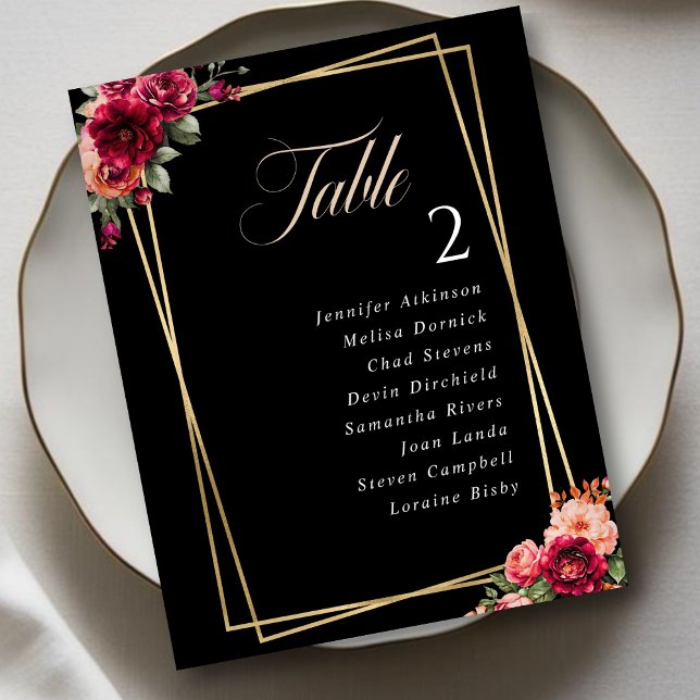 Gráfico de asientos de boda floral rojo negro chic (Subido por el creador)