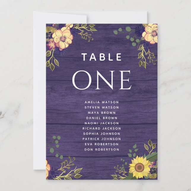 Gráfico de Asientos de Boda Floral Rústico Morado (Anverso)
