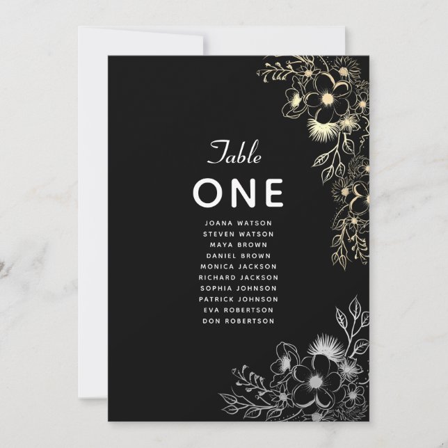 Gráfico de Asientos de Boda Negro Elegante (Anverso)