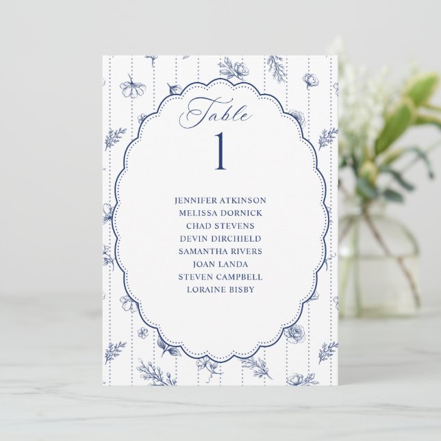 Gráfico de Asientos de Boda Oval Antiguo Azul Mari (Anverso de pie)