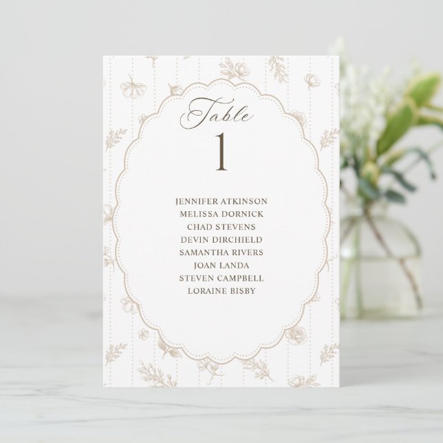 Gráfico de Asientos de Boda Oval Beige Antiguo (Anverso de pie)
