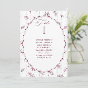 Gráfico de Asientos de Boda Oval Vintage Rojo Vino