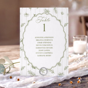 Gráfico de Asientos de Boda Ovalado Vintage Verde