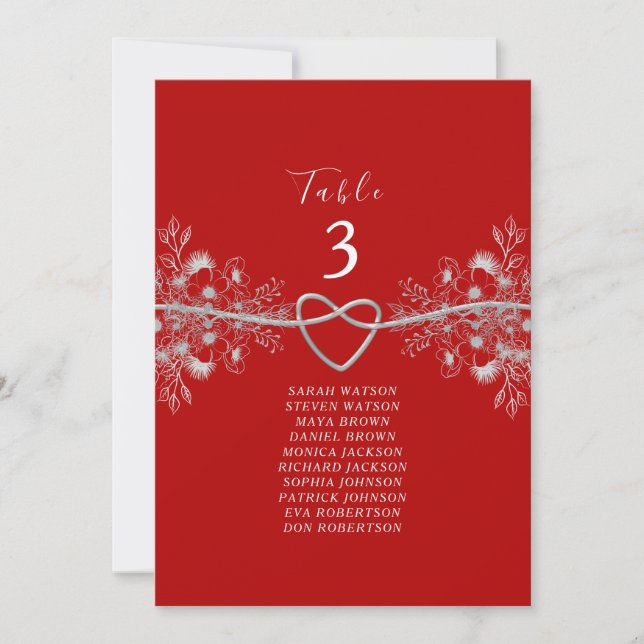 Gráfico de Asientos de Boda Rojo Elegante (Anverso)
