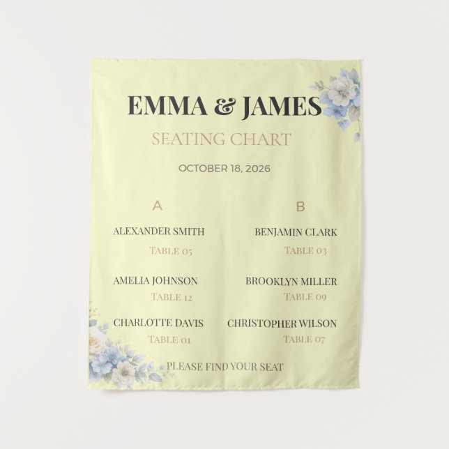 Gráfico de Asientos de Boda | Tapiz Floral Elegant (Anverso)