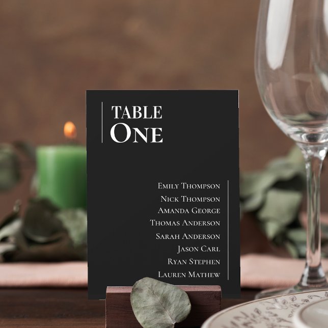 Gráfico de asientos de mesa del Boda clásico blanc (Black White Classic Wedding Table Seating Chart)