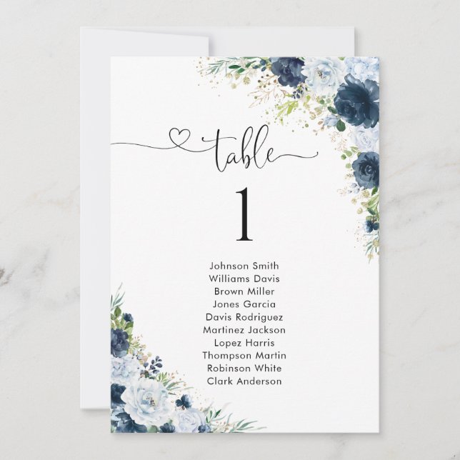 Gráfico de Asientos de Mesa Floral Azul Marítimo (Anverso)