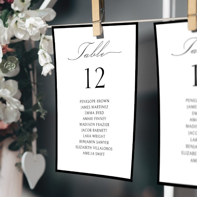 Gráfico de Asientos de Número de Mesa de Letra Sim (Simple Graceful Script Table Number Seating Chart)