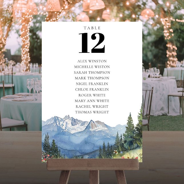 Gráfico de Asientos de Número de Mesa de Montaña c (Watercolor Mountain Table Number Seating Chart)