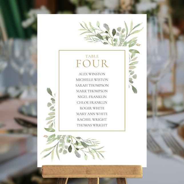 Gráfico de Asientos de Número de Mesa Elegante Ver (Elegant Greenery Table Number Seating Chart)