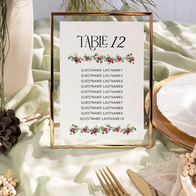 Gráfico de asientos del número de la tabla de casa (Table Number Seating Chart from the Holly Bells Wedding Collection by Darling and May)