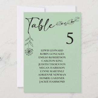 Gráfico de Asientos Número de Mesa Boda Verde Salv