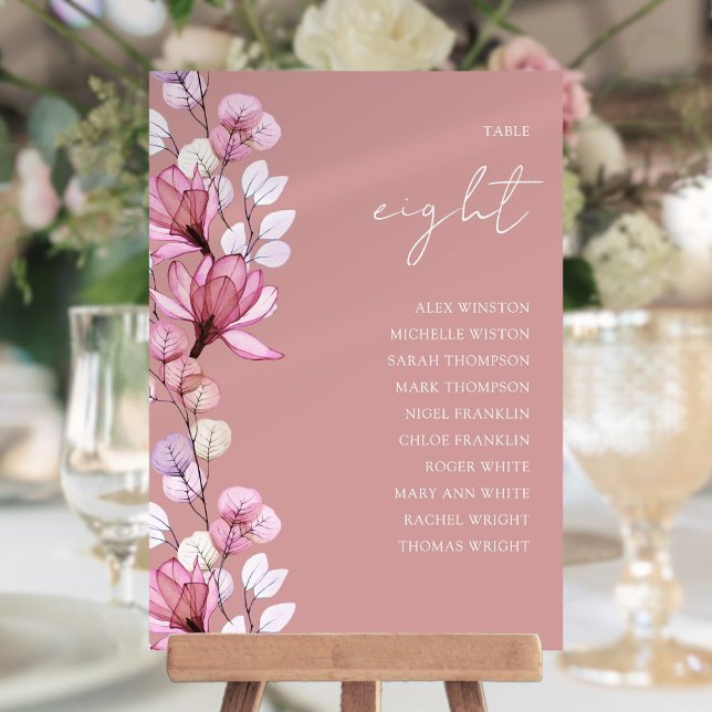 Gráfico de Asientos Número de Mesa de Foto Floral  (Dusty Rose Floral Photo Table Number Seating Chart)