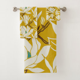 gráfico de magnolia en patrón de mostaza