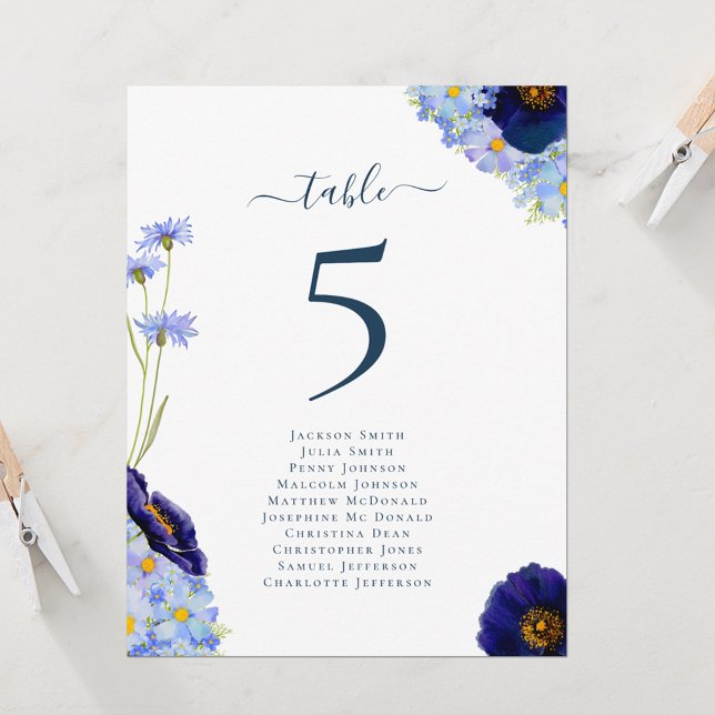 Gráfico de Número de Mesa de Boda Floral Boho (Unique hand painted wildflower watercolor artwork by artist Catherine Sweetman )