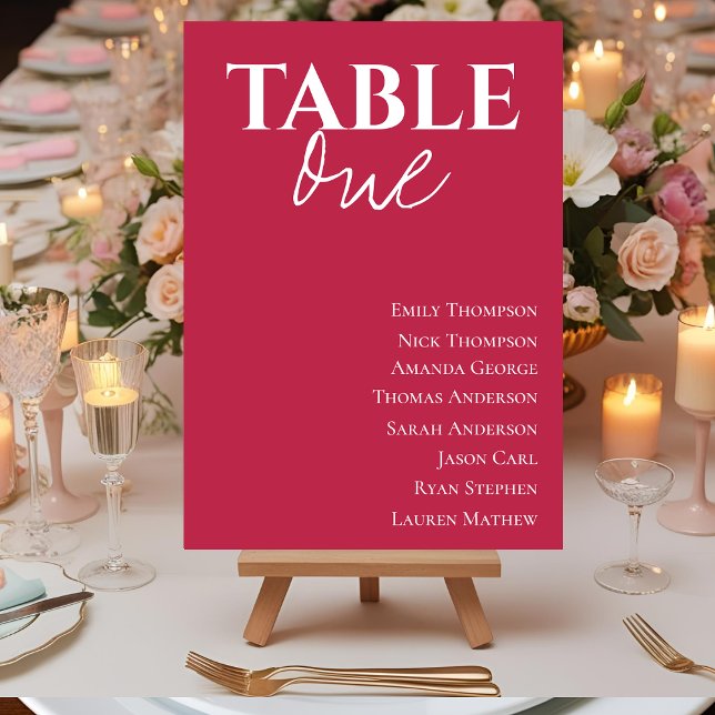 Gráfico de tabla de invitado de Boda magenta minim (Contemporary Magenta Wedding Table Seating Chart)