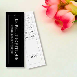 Gráfico de tamaño de ropa negra moderna Etiqueta d