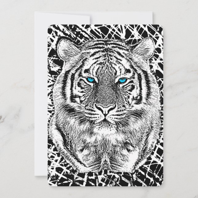 Gráfico De Tigres De Ojos Azules Negros Y Blancos (Anverso)