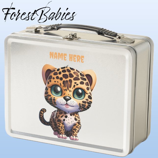 Gráfico personalizado del gato Cute Wildlife Leopa (Leopard, Silver ForestBabies Lunch Box)