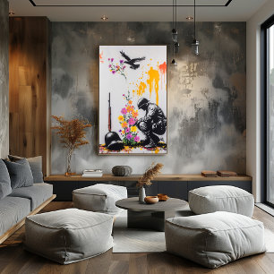 Grafiti Soldado y Flores – Arte de Protesta Pacífi