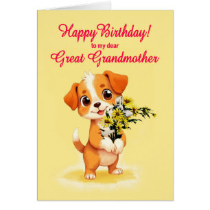 Gran abuela Cachorro de cumpleaños y flores